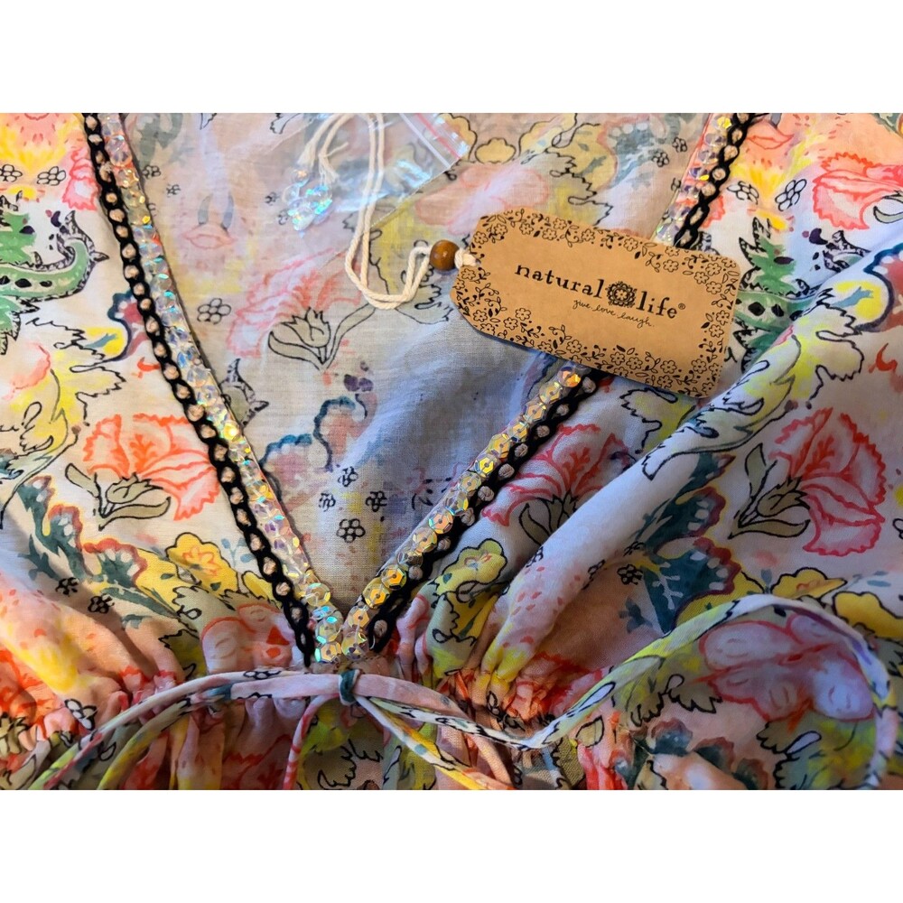 Natural Life Women Sequin XL Cotton Crop Top Blouse NWT - Picture 5 of 5